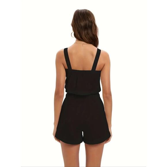 Womens - NWT - Two Piece Linen Blend Set Black Tank Top & Drawstring Shorts Sz S - Picture 2 of 9